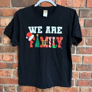 Womens Christmas holiday party we are family short sleeve t-shirt black small